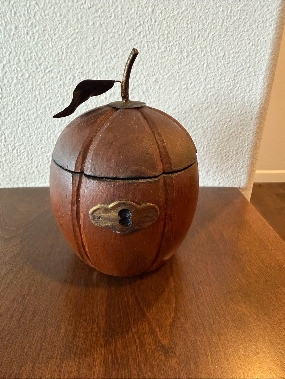 Wooden Apple Trinket Box with Metal Leaf